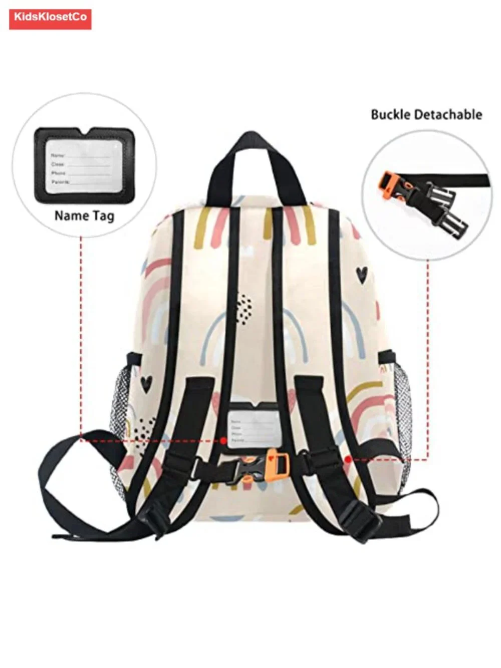 Boho Toddler Backpack with Rainbow Heart - Kindergarten Daypack 10x4x12 inches